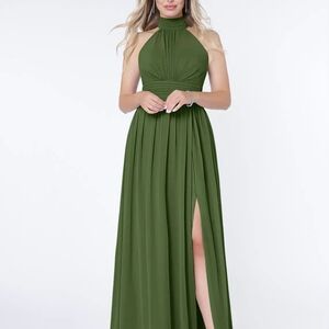 IMAN Green Halter Maxi Dress with Pleated Slit